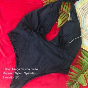 Swimwear high thong style, Nylon, Spandex 2X, black, tanga